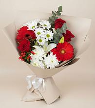 Букет цветов из:  Розы, Хризантемы, Герберы и Лилии в Ленинских Горках
