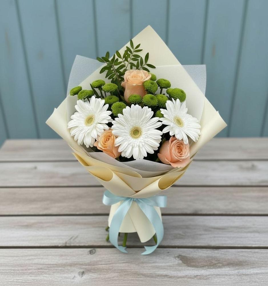 Букет цветов из: Герберы, Розы и Хризантемы в Ленинских Горках