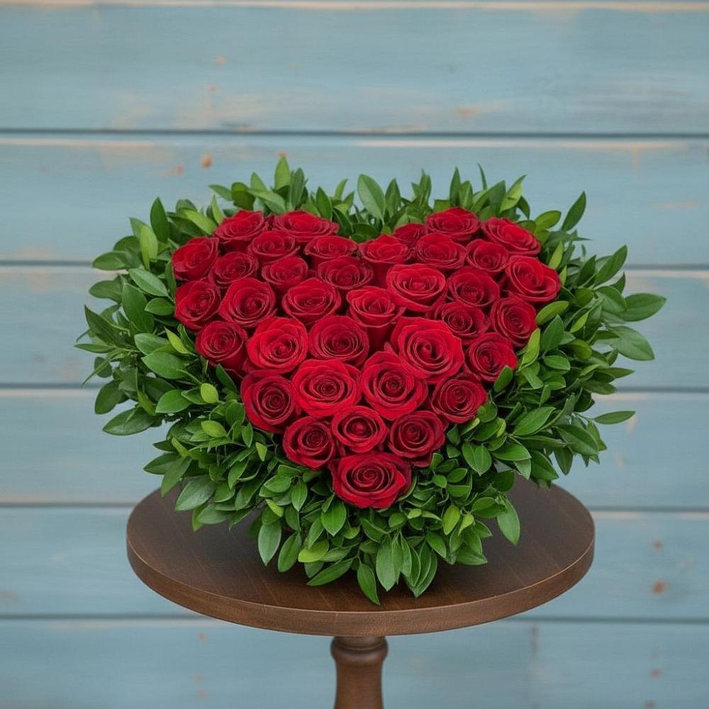 Цветочная композиция из Розы в виде сердца в Ленинских Горках