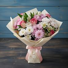 Букет цветов из:  Хризантемы, Альстромерии и Розы в Ленинских Горках