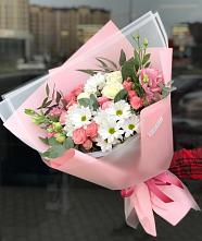 Букет цветов из:  Розы, Лизиантусы и Хризантемы в Ленинских Горках
