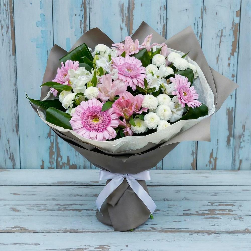 Букет цветов из: Герберы, Альстромерии и Хризантемы в Ленинских Горках