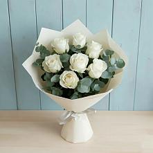 Букет Белые розы в Эвкалипте #REPLACE_PRED# Ленинских Горках